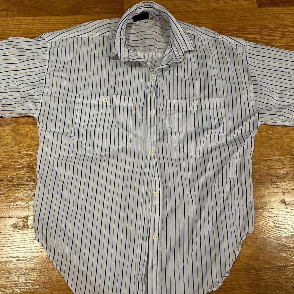 Vintage Women's Tippy Tops Blue Striped Blouse